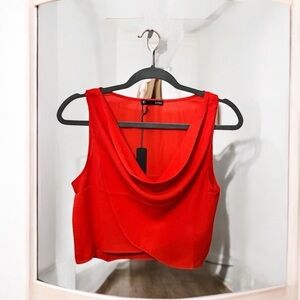 Krisa Revolve Lipstick Red Cropped Draped Cowl Neck Sleeveless Top Small NWT